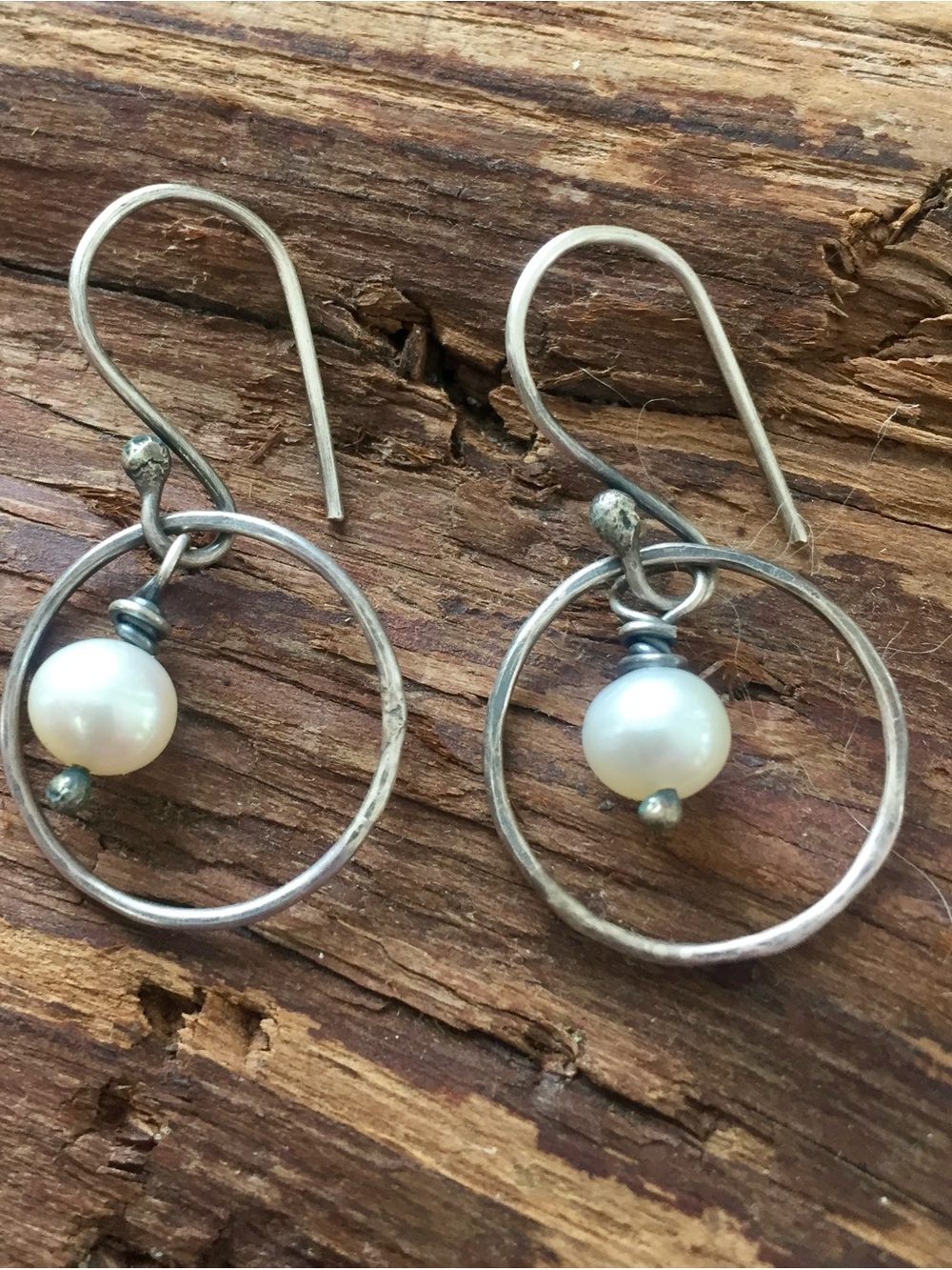 Sterling Silver Hoop Freshwater Pearl Dangle Earrings - White